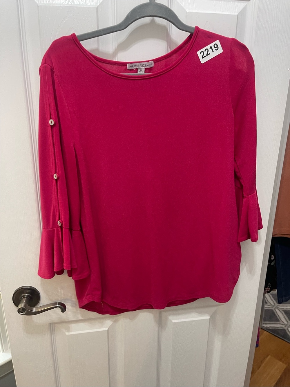 Green Envelope Bright Fuchsia Ruffle-Sleeve Scoop Neck Top
